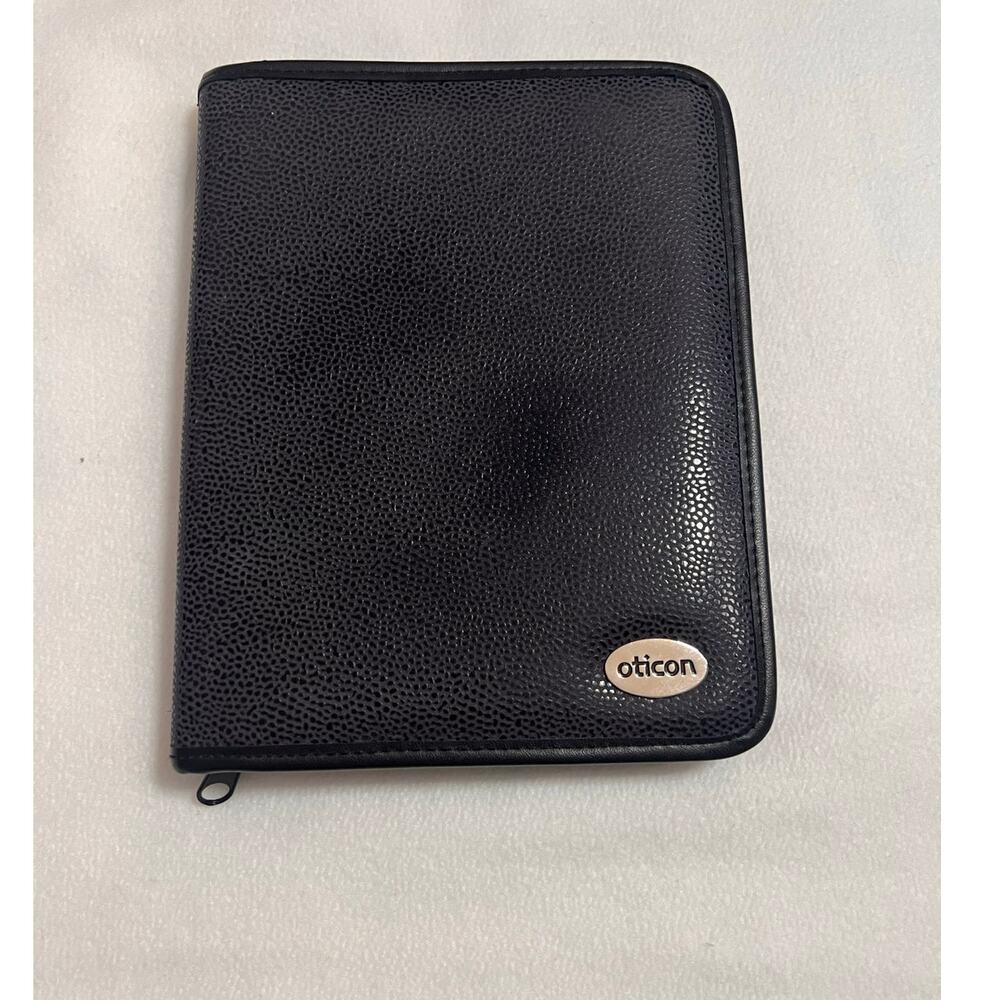 OTICON BLACK ZIP LEATHER AGENDA HOLDER EUC SIZE A5
